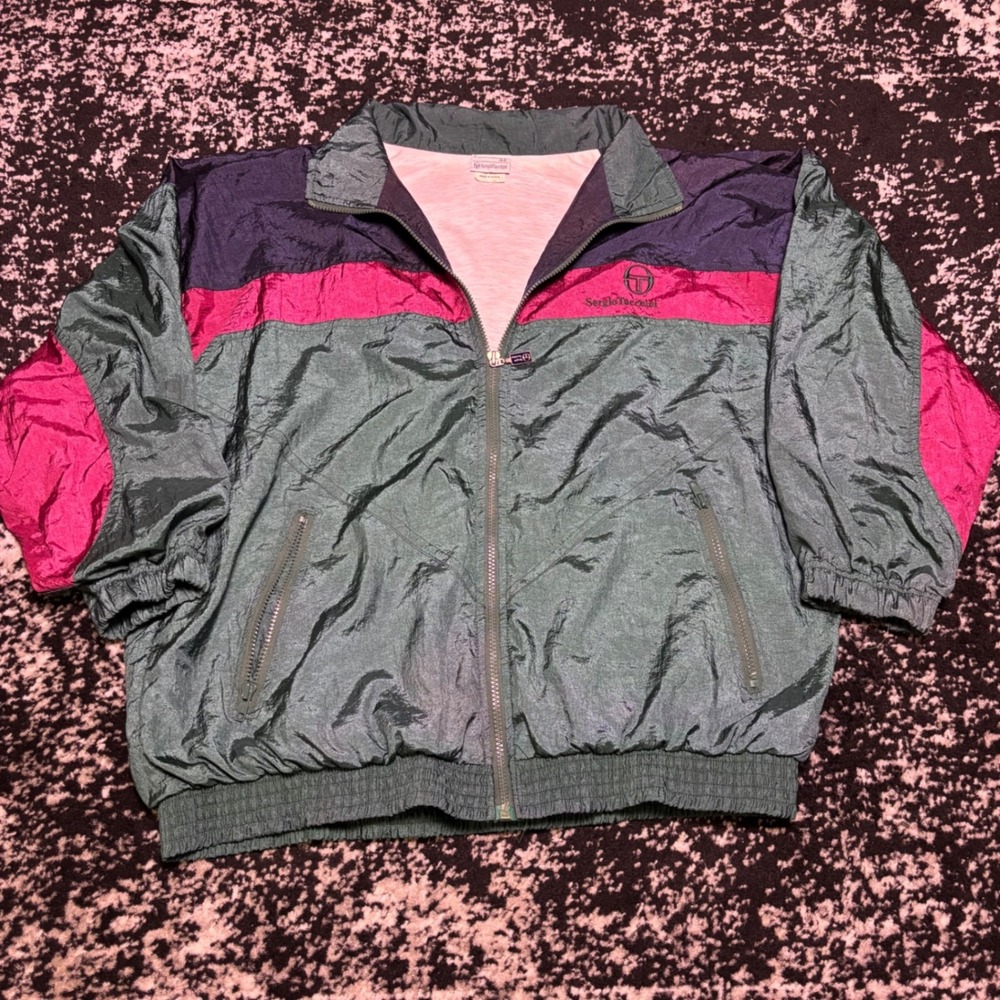 Vintage Sergio Tacchini Colorblock Windbreaker Jacket Grey Purple Magenta 44